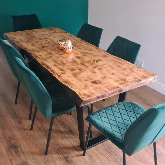 Aged Dining Table with Faux Live Edge