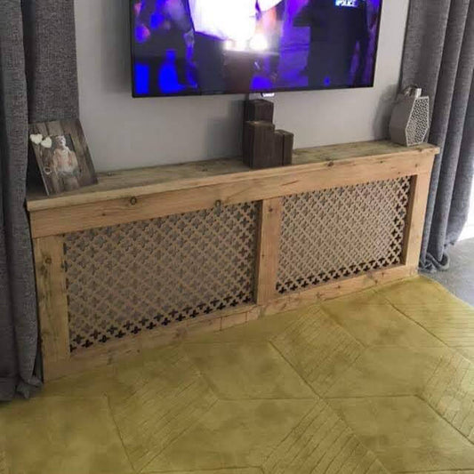 Aged Redwood Radiator Cover with Gothic Panel