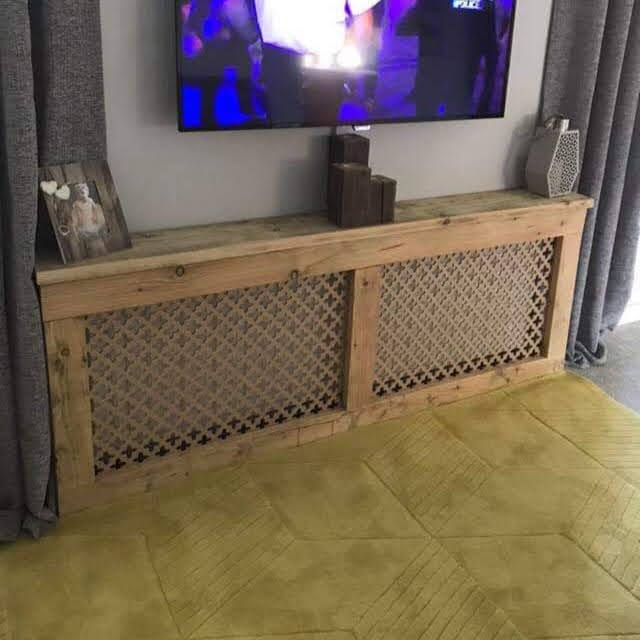 Aged Redwood Radiator Cover with Gothic Panel