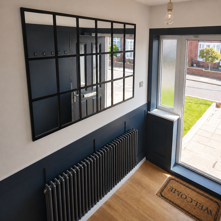 Bespoke 18-Panel Black Grid Hallway Mirror