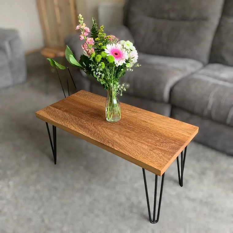Sleek Modern Iroko Coffee Table on Hairpin Legs